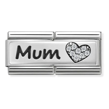 Nomination Composable Classic Dubbel L&auml;nk Mamma och Hj&auml;rta med Stenar