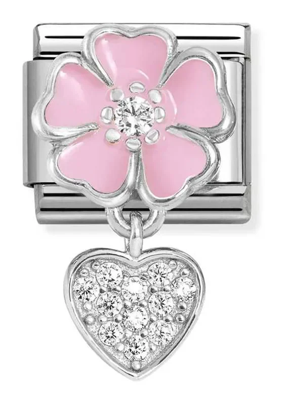 Nomination Composable Pendant Länk, Silver, Flower and Heart