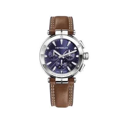 MICHEL HERBELIN NWPT CLASSIC CHRONO ACIER/CUIR