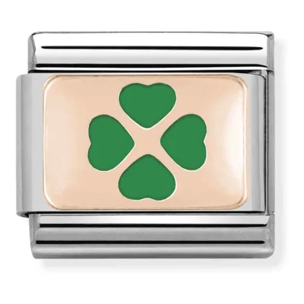 Nomination Composable Classic L&auml;nk i Ros&eacute;guld med gr&ouml;n Kl&ouml;ver