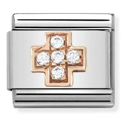 Nomination Composable Classic L&auml;nk Ros&eacute;guld Kors med Zirkon