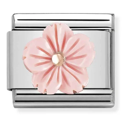 Nomination Composable Classic L&auml;nk med Rosa Blomma i Korallpasta