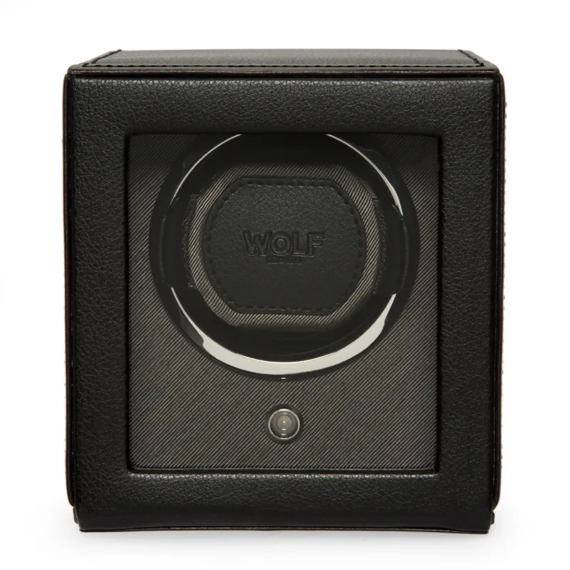 WOLF1834 Kubformad Watch Winder fr en Klocka med Lock i Svart