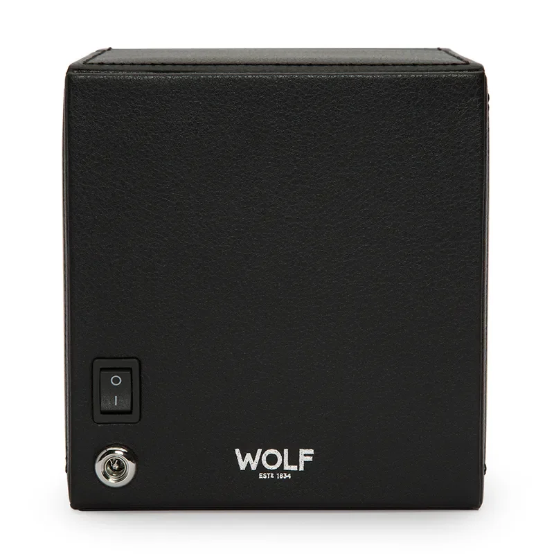 WOLF1834 Kubformad Watch Winder fr en Klocka med Lock i Svart