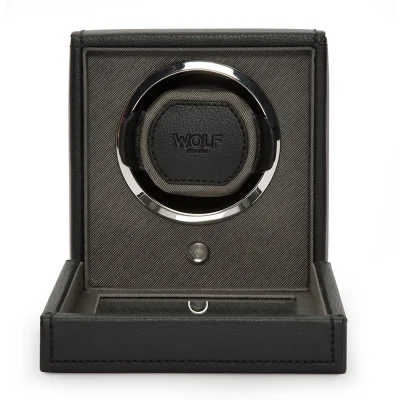 WOLF1834 Kubformad Watch Winder fr en Klocka med Lock i Svart
