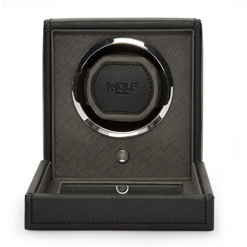 WOLF1834 Kubformad Watch Winder fr en Klocka med Lock i Svart