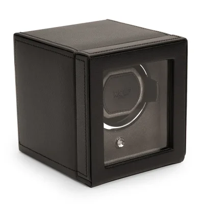 WOLF1834 Kubformad Watch Winder fr en Klocka med Lock i Svart