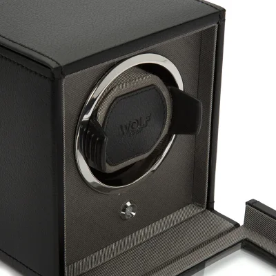 WOLF1834 Kubformad Watch Winder fr en Klocka med Lock i Svart