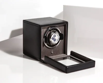 WOLF1834 Kubformad Watch Winder fr en Klocka med Lock i Svart
