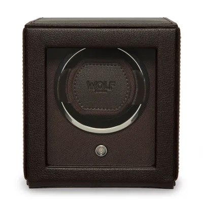 WOLF1834 Kubformad Watch Winder för en Klocka med Lock i Brun
