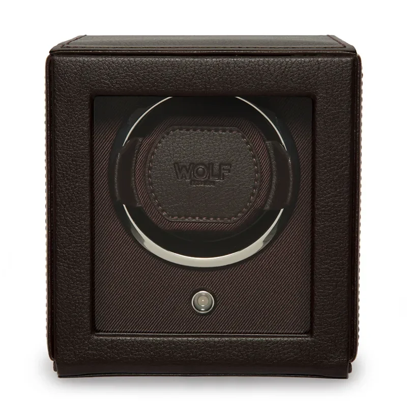 WOLF1834 Kubformad Watch Winder för en Klocka med Lock i Brun