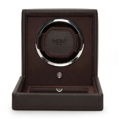 WOLF1834 Kubformad Watch Winder för en Klocka med Lock i Brun