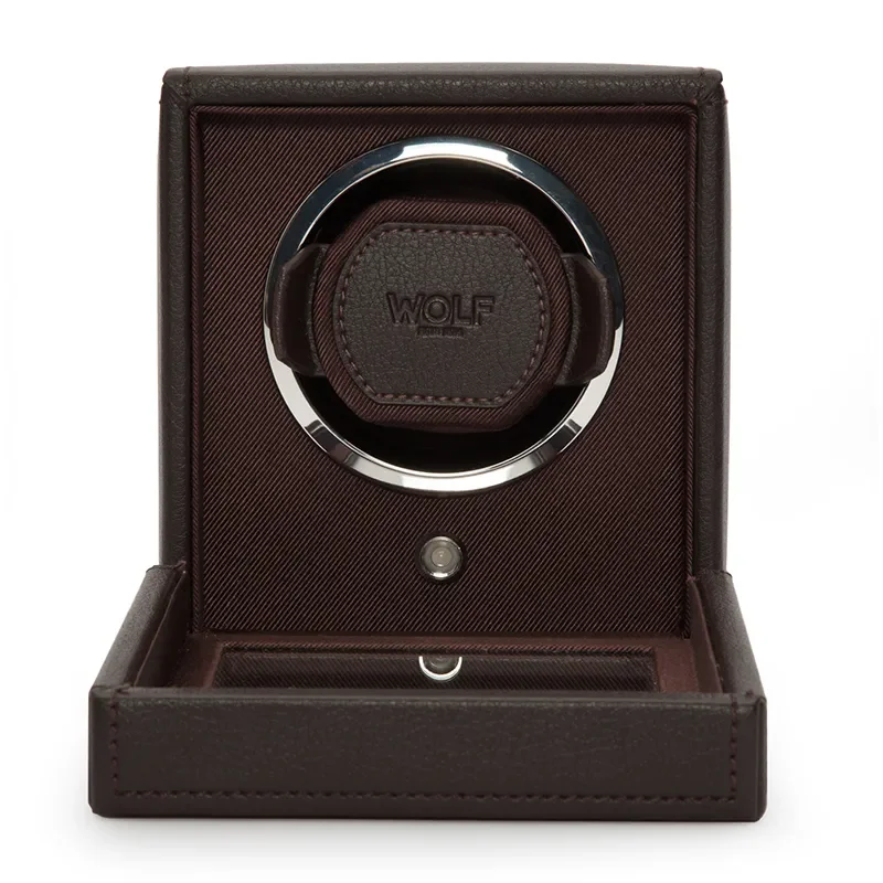 WOLF1834 Kubformad Watch Winder för en Klocka med Lock i Brun