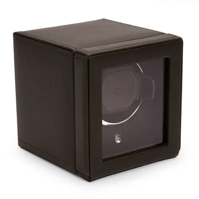 WOLF1834 Kubformad Watch Winder för en Klocka med Lock i Brun