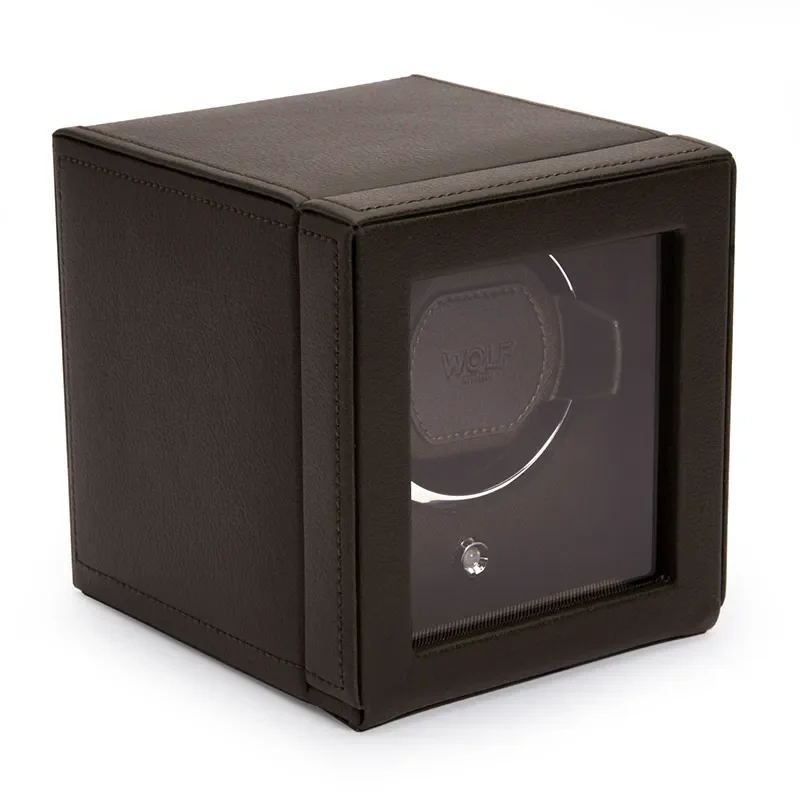 WOLF1834 Kubformad Watch Winder för en Klocka med Lock i Brun