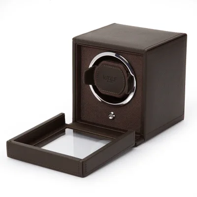 WOLF1834 Kubformad Watch Winder för en Klocka med Lock i Brun