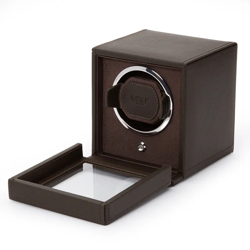 WOLF1834 Kubformad Watch Winder för en Klocka med Lock i Brun