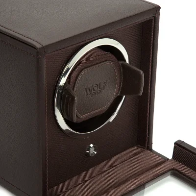 WOLF1834 Kubformad Watch Winder för en Klocka med Lock i Brun