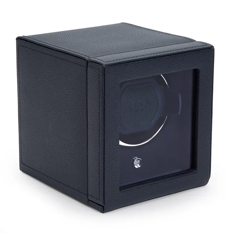 WOLF1834 Kubformad Watch Winder fr en Klocka med Lock i Havsbl