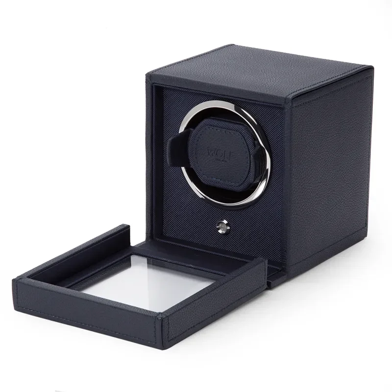 WOLF1834 Kubformad Watch Winder fr en Klocka med Lock i Havsbl