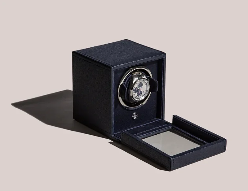 WOLF1834 Kubformad Watch Winder fr en Klocka med Lock i Havsbl