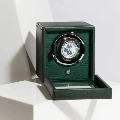 WOLF1834 Kubformad Watch Winder f�r en Klocka med Lock i Gr�n