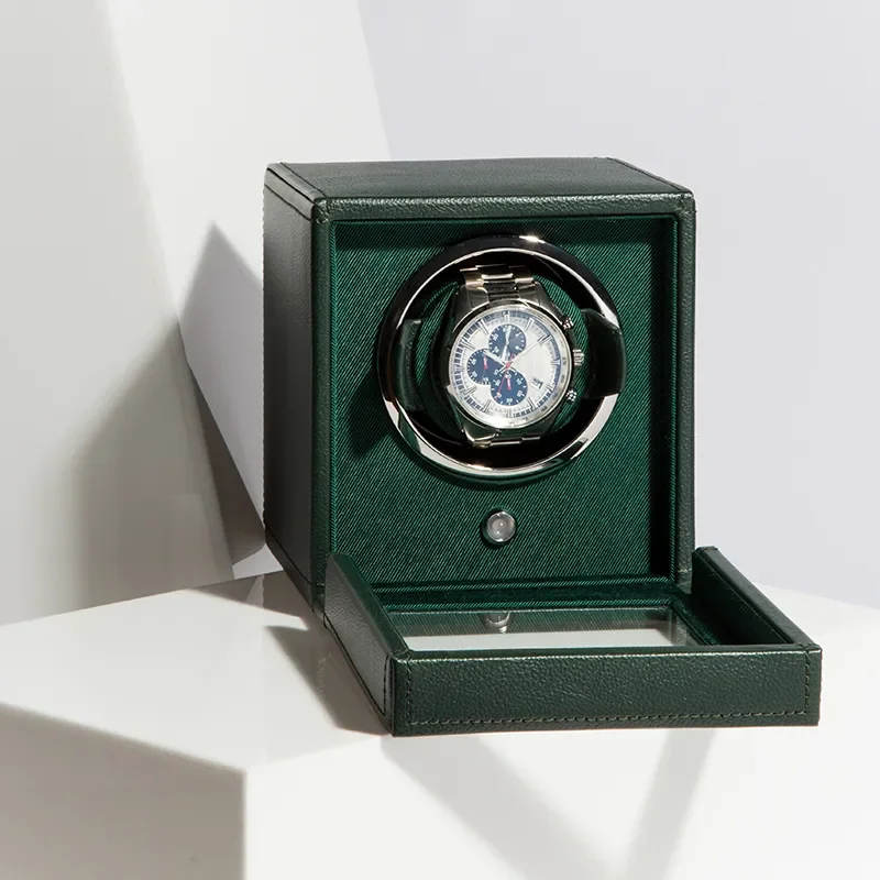 WOLF1834 Kubformad Watch Winder f�r en Klocka med Lock i Gr�n