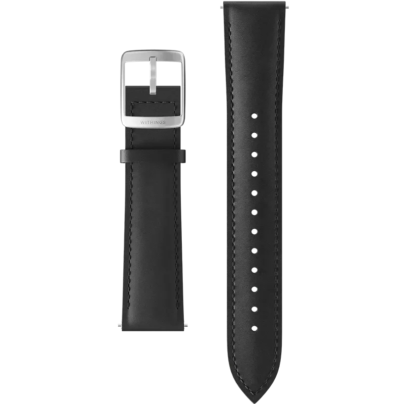 LEATHER STRAP BLACK-20MM SCW2+NOVA,SILVER CLASP