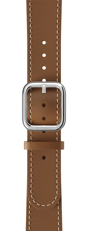 Läderarmband 18mm Brun, med vita sömmar