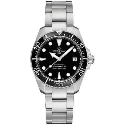 DS Action 38mm Mechanical, automatic winding
80 h Power Reserve
Nivachron
ETA
Swiss Made Diver's watch 300m according to ISO 6425:2018 - C048.807.11.051.00 