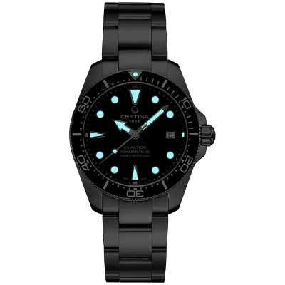 DS Action 38mm Mechanical, automatic winding
80 h Power Reserve
Nivachron
ETA
Swiss Made Diver's watch 300m according to ISO 6425:2018 - C048.807.11.051.00 