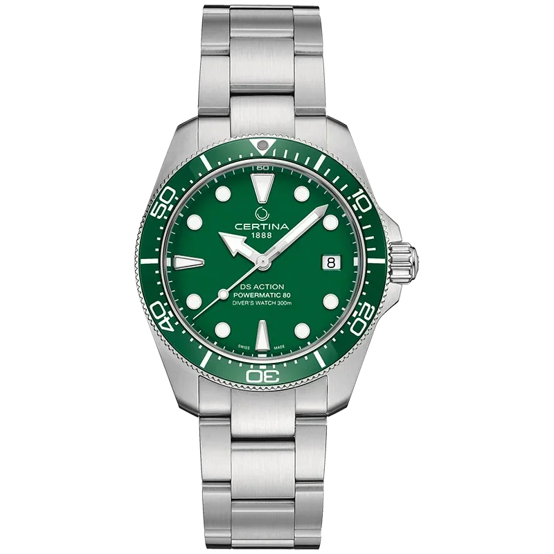 DS Action 38mm Mechanical, automatic winding
80 h Power Reserve
Nivachron
ETA
Swiss Made Diver's watch 300m according to ISO 6425:2018 - C048.807.11.091.00 