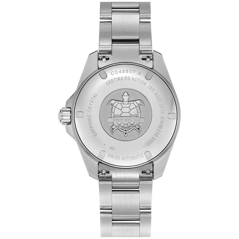 DS Action 38mm Mechanical, automatic winding
80 h Power Reserve
Nivachron
ETA
Swiss Made Diver's watch 300m according to ISO 6425:2018 - C048.807.11.091.00 