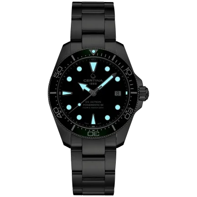 DS Action 38mm Mechanical, automatic winding
80 h Power Reserve
Nivachron
ETA
Swiss Made Diver's watch 300m according to ISO 6425:2018 - C048.807.11.091.00 