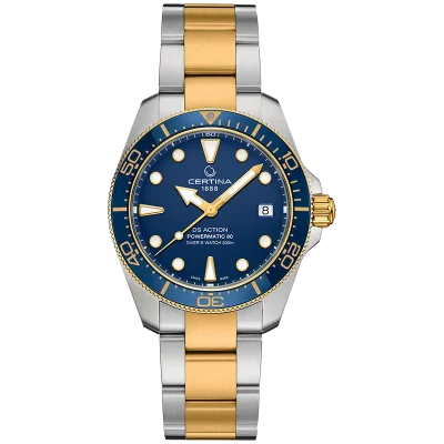 DS Action 38mm Mechanical, automatic winding
80 h Power Reserve
Nivachron
ETA
Swiss Made Diver's watch 300m according to ISO 6425:2018 - C048.807.22.041.00 
