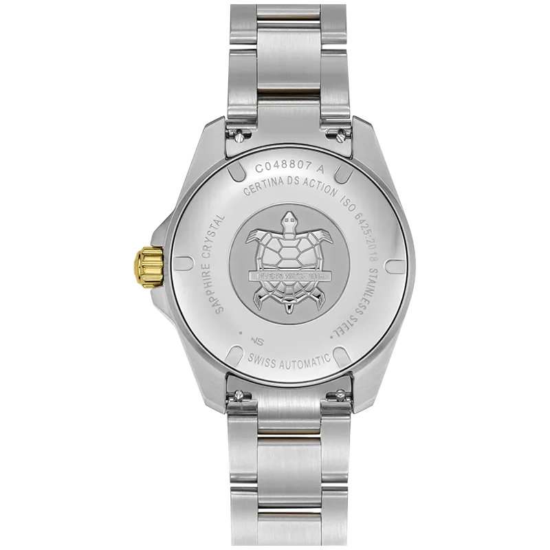 DS Action 38mm Mechanical, automatic winding
80 h Power Reserve
Nivachron
ETA
Swiss Made Diver's watch 300m according to ISO 6425:2018 - C048.807.22.041.00 