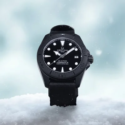 DS Action 38mm Mechanical, automatic winding
80 h Power Reserve
Nivachron
ETA
Swiss Made Diver's watch 300m according to ISO 6425:2018 - C048.807.38.051.00 