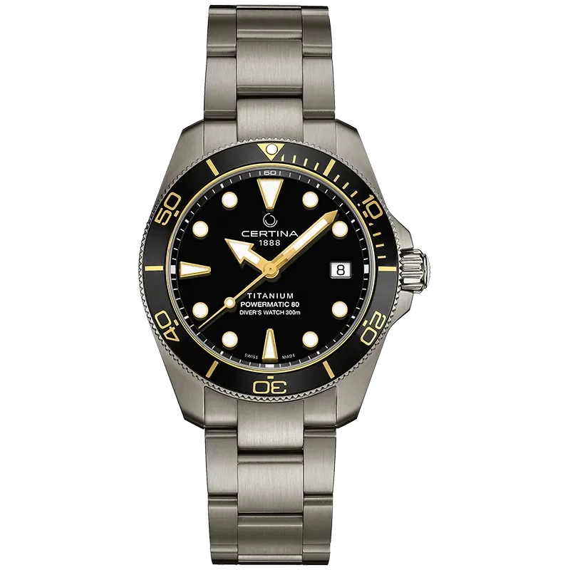 DS Action 38mm Mechanical, automatic winding
80 h Power Reserve
Nivachron
ETA
Swiss Made Diver's watch 300m according to ISO 6425:2018 - C048.807.44.051.00 