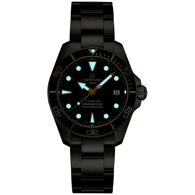 DS Action 38mm Mechanical, automatic winding
80 h Power Reserve
Nivachron
ETA
Swiss Made Diver's watch 300m according to ISO 6425:2018 - C048.807.44.051.00 