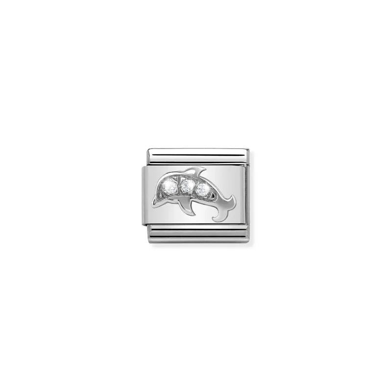 Nomination Composable Classic Länk Delfin i Silver och vita Stenar
