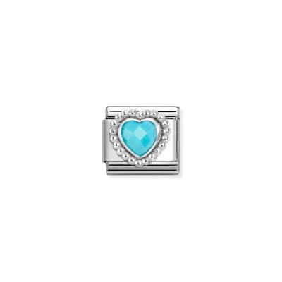 Nomination Composable Classic Länk, Faceted Turquoise Heart,Beaded