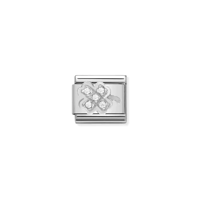 Nomination Composable Classic Länk Klöver i Silver och Stenar