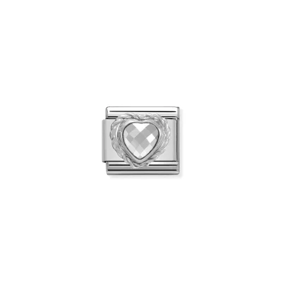 Nomination Composable Classic Lnk med hjrtformad fasetterad vit sten och silver