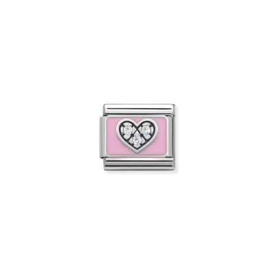 Nomination Composable Classic Länk pink Heart in Silver, Enamel and Stones