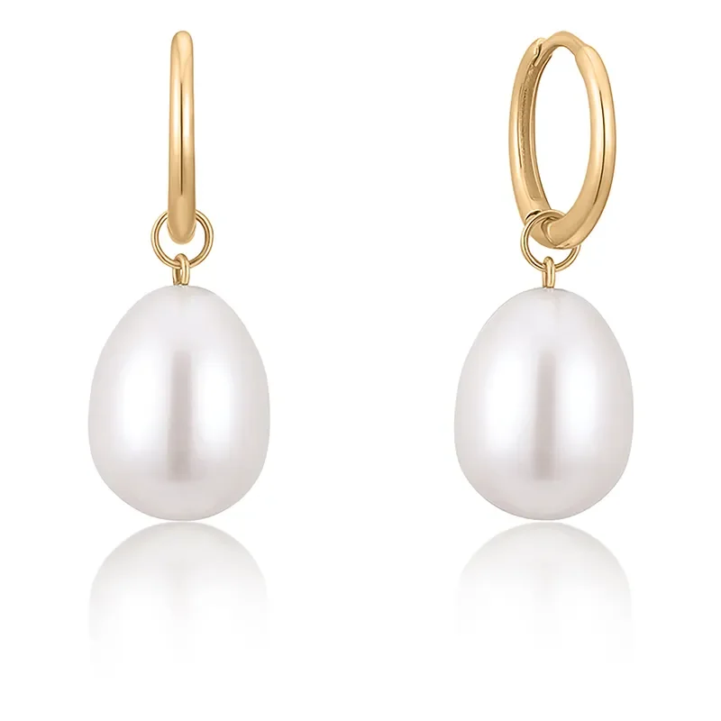 Ania Haie 14 KT HOOP Örhängen DANGLE PEARL HUGGIE EAU009-09YG