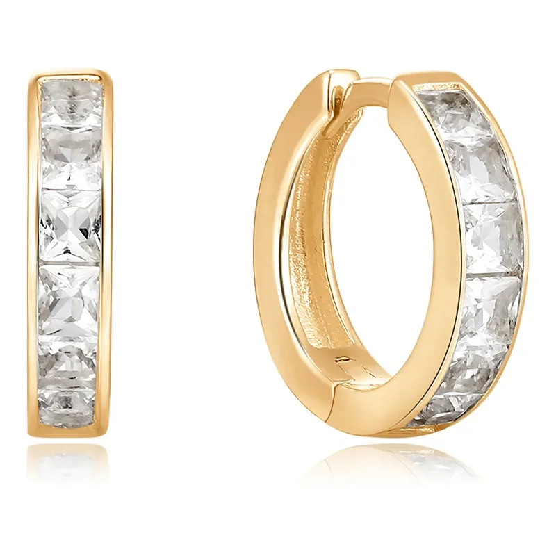 Ania Haie 14 KT HOOP Örhängen WHITE SAPPHIRE GEO HUGGIE EAU009-13YG