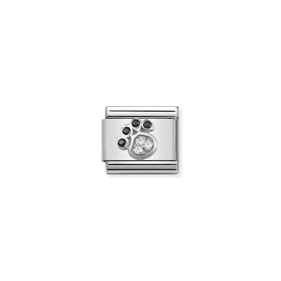 Nomination Länk med Paw Print i Silver och Stenar