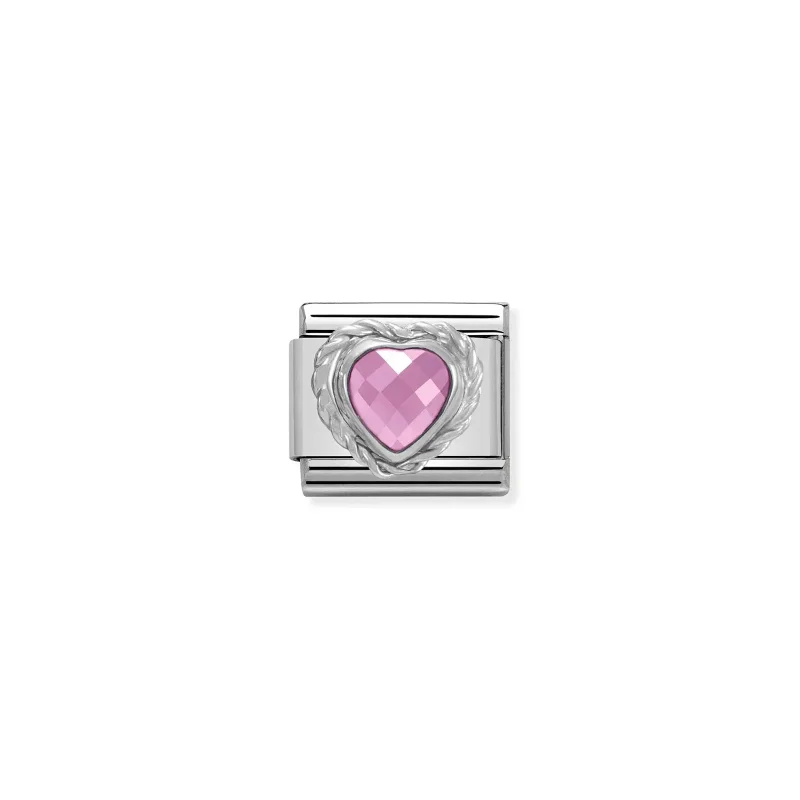 Nomination Länk med hjärtformad fasetterad rosa sten och silver