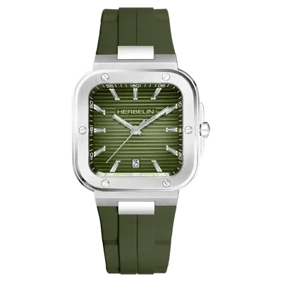 HERBELIN CAP CAMERAT GREEN RUBBER QUARTY MH12246A116CK