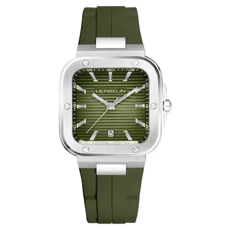 HERBELIN CAP CAMERAT GREEN RUBBER QUARTY MH12246A116CK